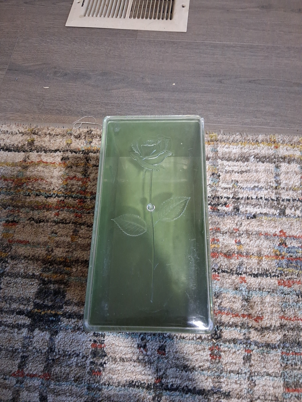 Wilson Wilhold Vintage Avocado Green Rose-Embossed Storage Box